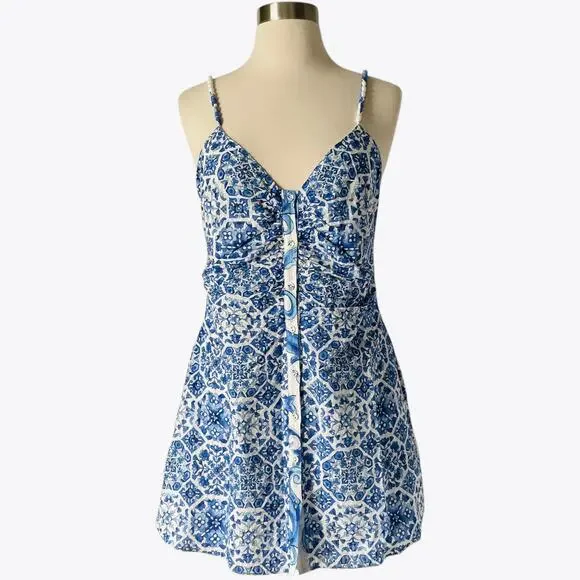 Ramy Brook Positano Addie Mini Dress Blue White Size 4 Resort Summer Print - Picture 2 of 7